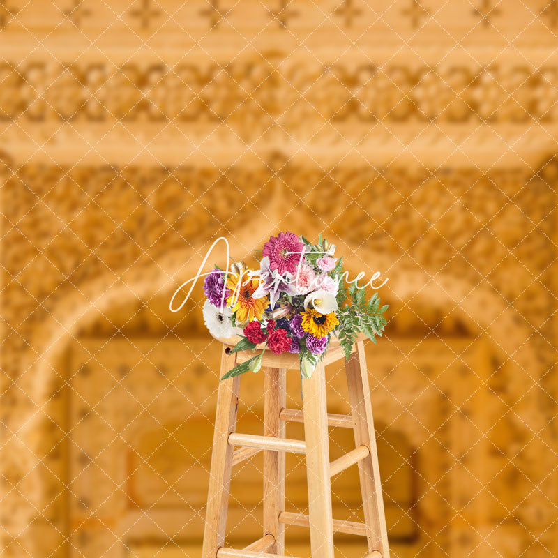 Aperturee - Aperturee Intricate Floral Golden Arch Weddings Backdrop