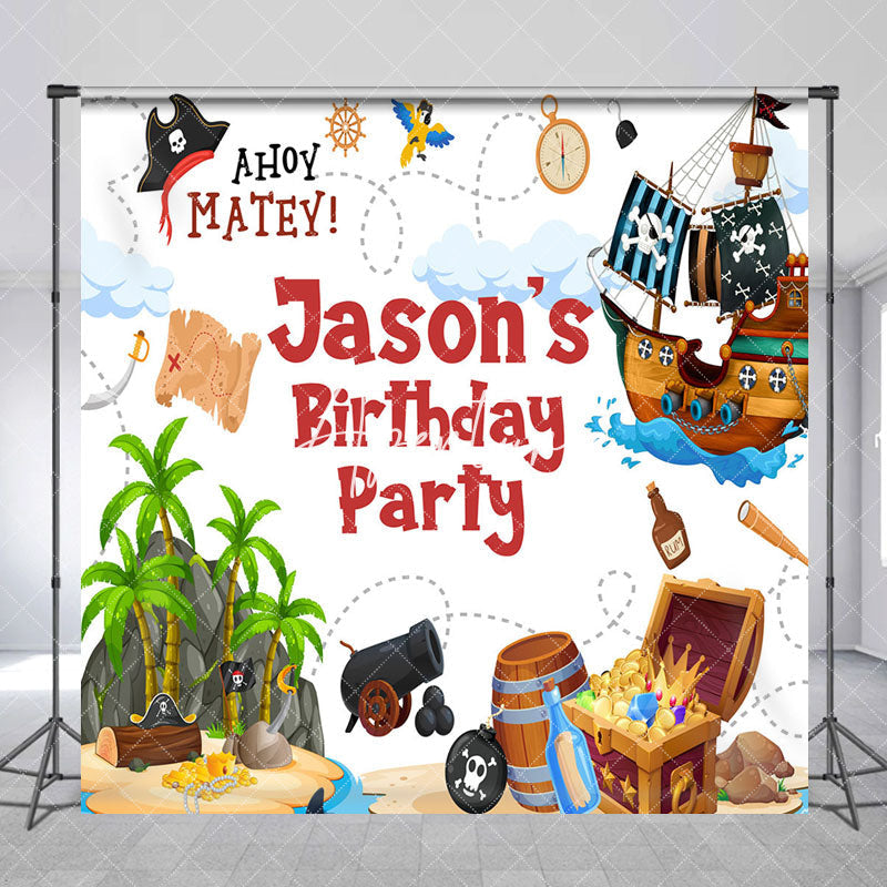 Aperturee - Aperturee Island Pirate Custom Name Birthday Party Backdrop