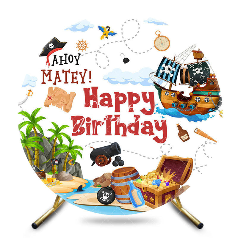 Aperturee - Aperturee Island Treasure Pirate Ship Round Birthday Backdrop