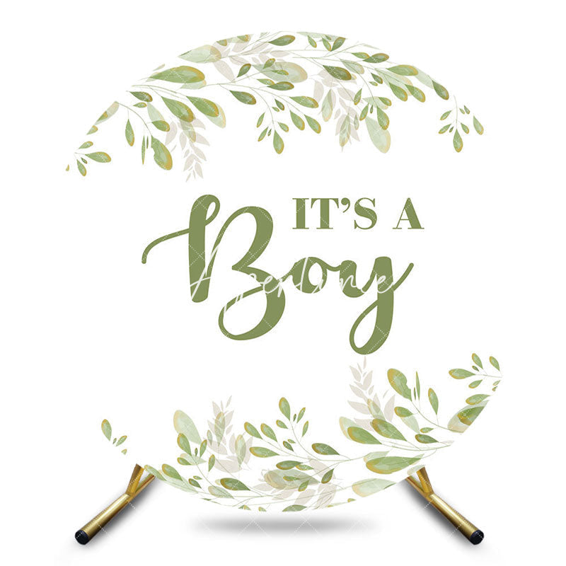 Aperturee - Aperturee Its A Boy Greenery Spring Round Baby Shower Backdrop