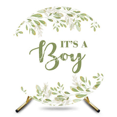 Aperturee - Aperturee Its A Boy Greenery Spring Round Baby Shower Backdrop