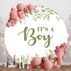 Aperturee - Aperturee Its A Boy Greenery Spring Round Baby Shower Backdrop