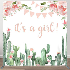 Aperturee - Aperturee Its A Girl Cactus Fabric Backdrop Cover for Baby Shower