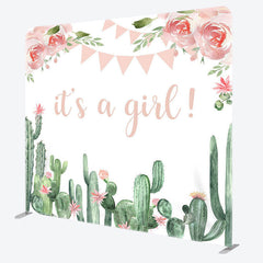 Aperturee - Aperturee Its A Girl Cactus Fabric Backdrop Cover for Baby Shower