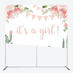 Aperturee - Aperturee Its A Girl Cactus Fabric Backdrop Cover for Baby Shower