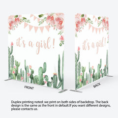 Aperturee - Aperturee Its A Girl Cactus Fabric Backdrop Cover for Baby Shower