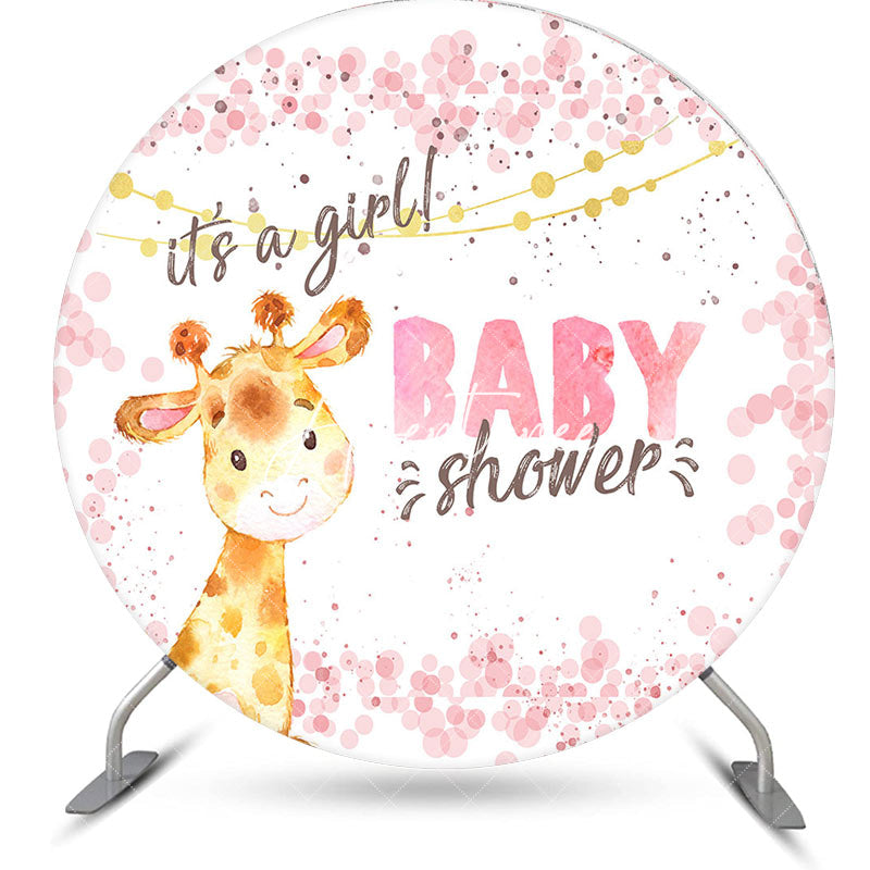 Aperturee - Aperturee Its A Girl Giraffe Pink Round Baby Shower Backdrop