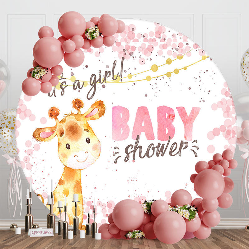 Aperturee - Aperturee Its A Girl Giraffe Pink Round Baby Shower Backdrop