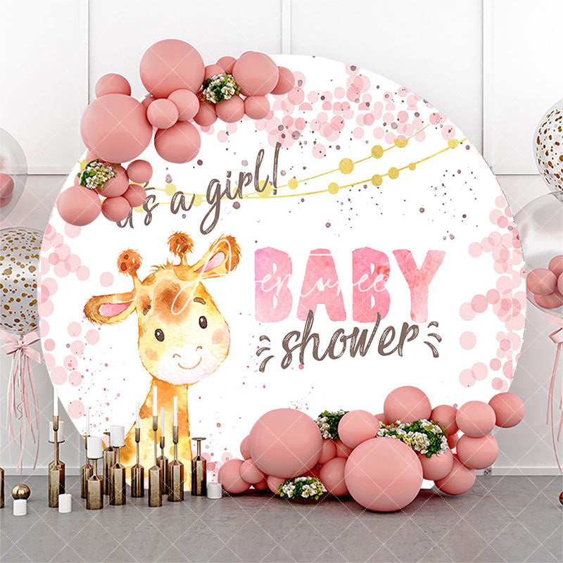 Aperturee - Aperturee Its A Girl Giraffe Pink Round Baby Shower Backdrop