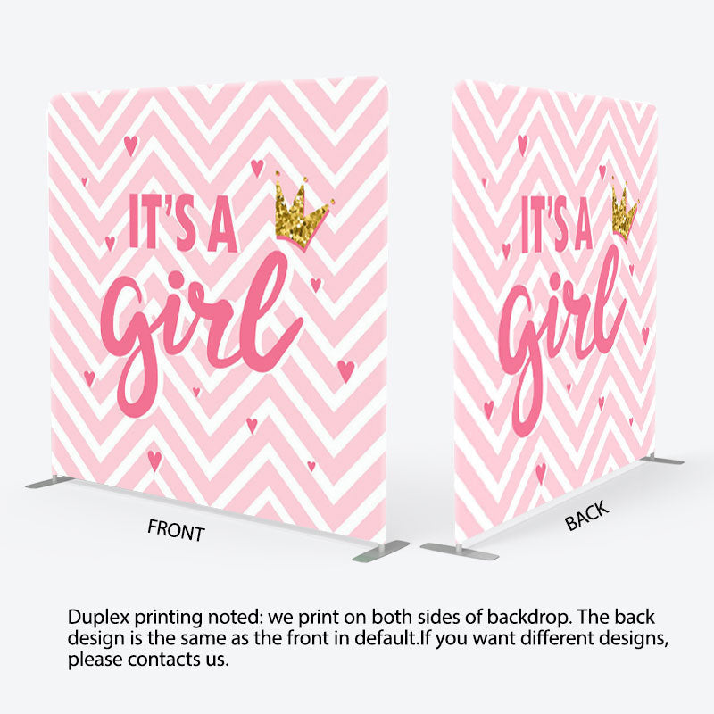 Aperturee - Aperturee Its A Girl Pink Wave Stripe Baby Shower Party Backdrop