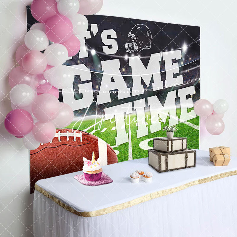 Aperturee - Aperturee Its Game Time Rugby Field Sports Birthday Backdrop