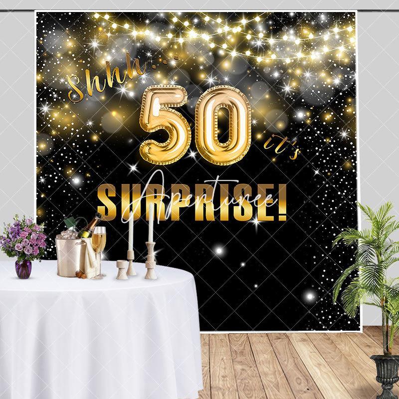 Aperturee - Aperturee Its Surprise Black Gold Bokeh 50th Birthday Backdrop