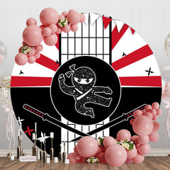 Aperturee - Aperturee Japanese Samurai Ninja Round Happy Birthday Backdrop