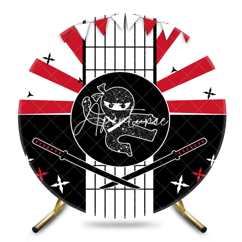 Aperturee - Aperturee Japanese Samurai Ninja Round Happy Birthday Backdrop