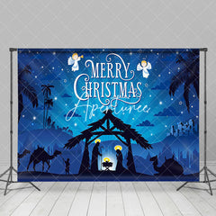 Aperturee - Aperturee Jesus Birth Blue Night Shed Merry Christmas Backdrop