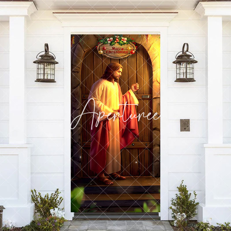 Aperturee - Aperturee Jesus Knocking The Door Merry Christmas Door Cover