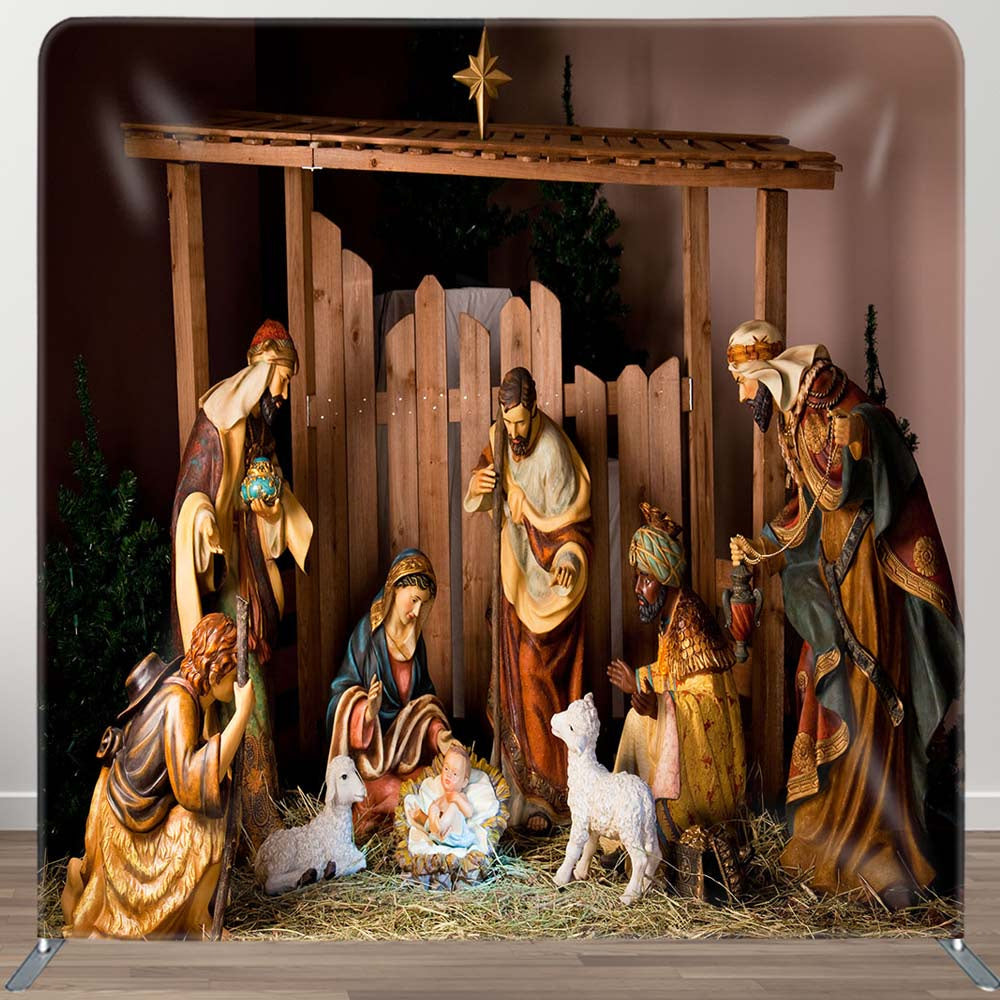 Aperturee - Aperturee Jesus Nativity Lamb Straw Christmas Pillow Case Backdrop