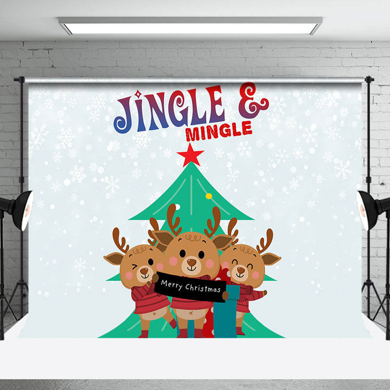 Aperturee - Aperturee Jingle Mingle Green Pine Tree Elk Christmas Backdrop