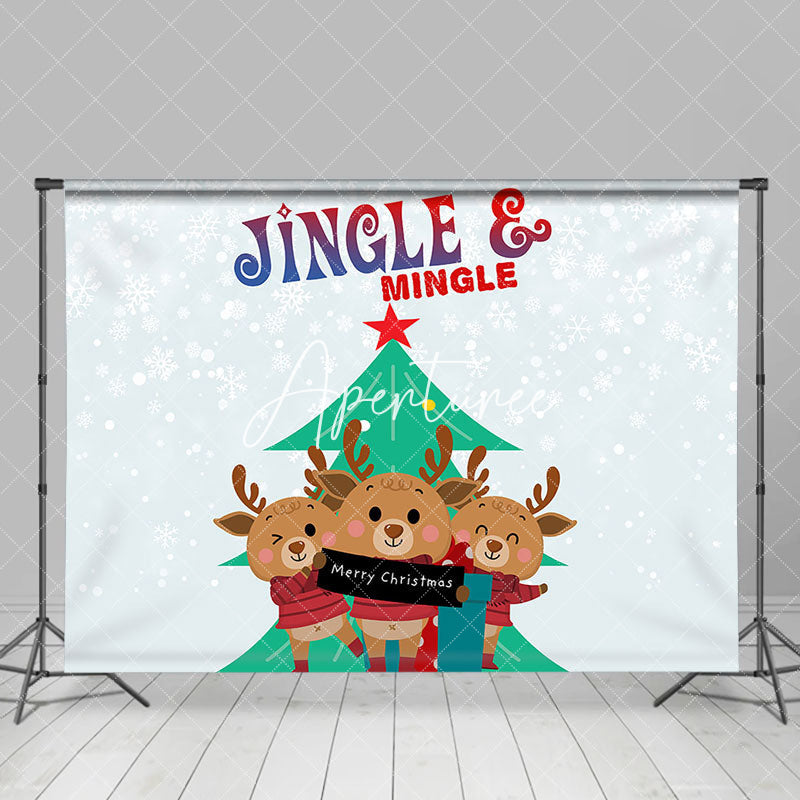 Aperturee - Aperturee Jingle Mingle Green Pine Tree Elk Christmas Backdrop