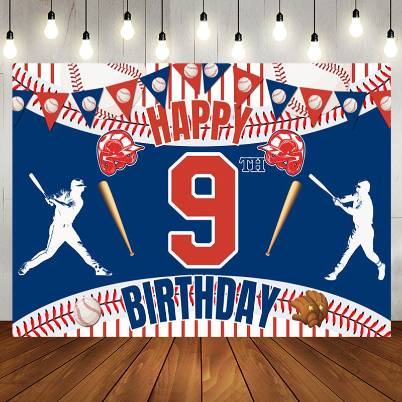 Aperturee - Aperturee Joyful Baseball Themed 9Th Birthday Festive Backdrop