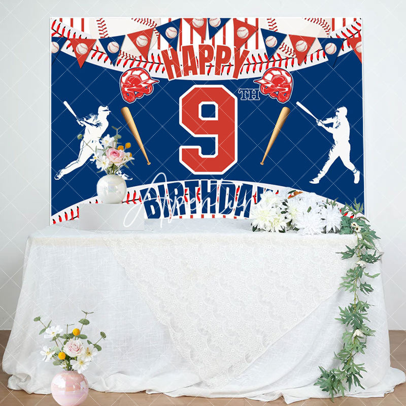 Aperturee - Aperturee Joyful Baseball Themed 9Th Birthday Festive Backdrop