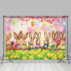 Aperturee - Aperturee Joyful Bunny Gathering Pink Sakura Easter Backdrop