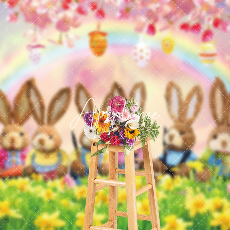 Aperturee - Aperturee Joyful Bunny Gathering Pink Sakura Easter Backdrop