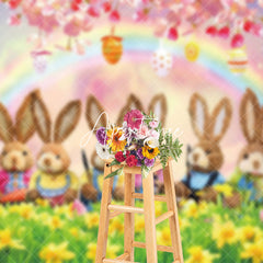 Aperturee - Aperturee Joyful Bunny Gathering Pink Sakura Easter Backdrop