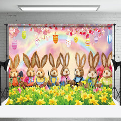 Aperturee - Aperturee Joyful Bunny Gathering Pink Sakura Easter Backdrop