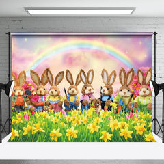 Aperturee - Aperturee Joyful Bunny Gathering Yellow Daisy Meadow Backdrop