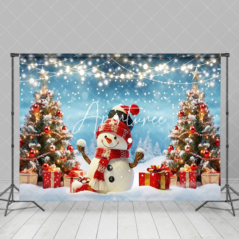 Aperturee - Aperturee Joyful Christmas Snowman Gifts Sweet Winter Backdrop