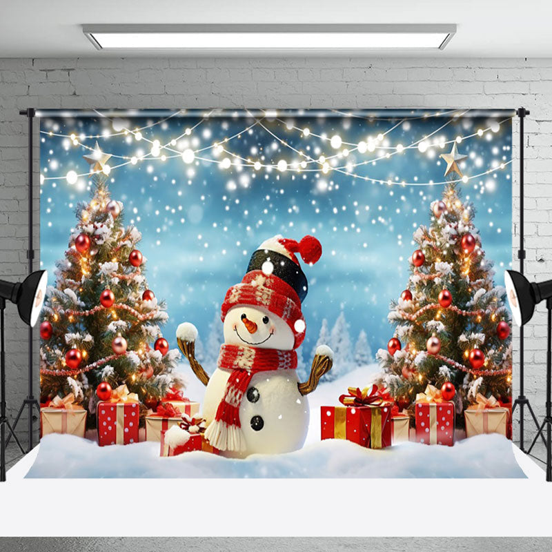 Aperturee - Aperturee Joyful Christmas Snowman Gifts Sweet Winter Backdrop