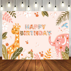 Aperturee - Aperturee Jungle Leaf Animals Floral Happy Birthday Backdrop