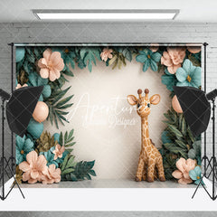 Aperturee - Aperturee Jungle Plant Floral Giraffe Cake Smash Photo Backdrop