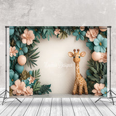 Aperturee - Aperturee Jungle Plant Floral Giraffe Cake Smash Photo Backdrop