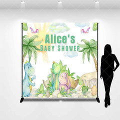 Aperturee - Aperturee Jungle Tree Dinosaur Custom Name Baby Shower Backdrop