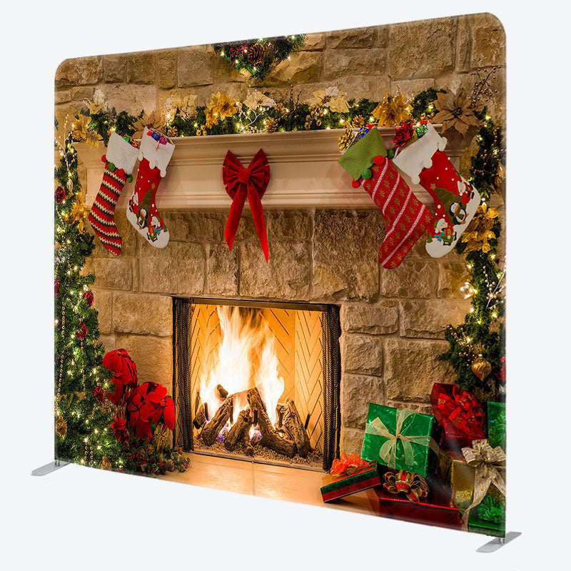 Aperturee - Aperturee Khaki Brick Fireplace Christmas Pillow Case Backdrop