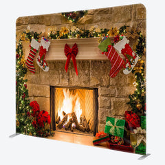 Aperturee - Aperturee Khaki Brick Fireplace Christmas Pillow Case Backdrop