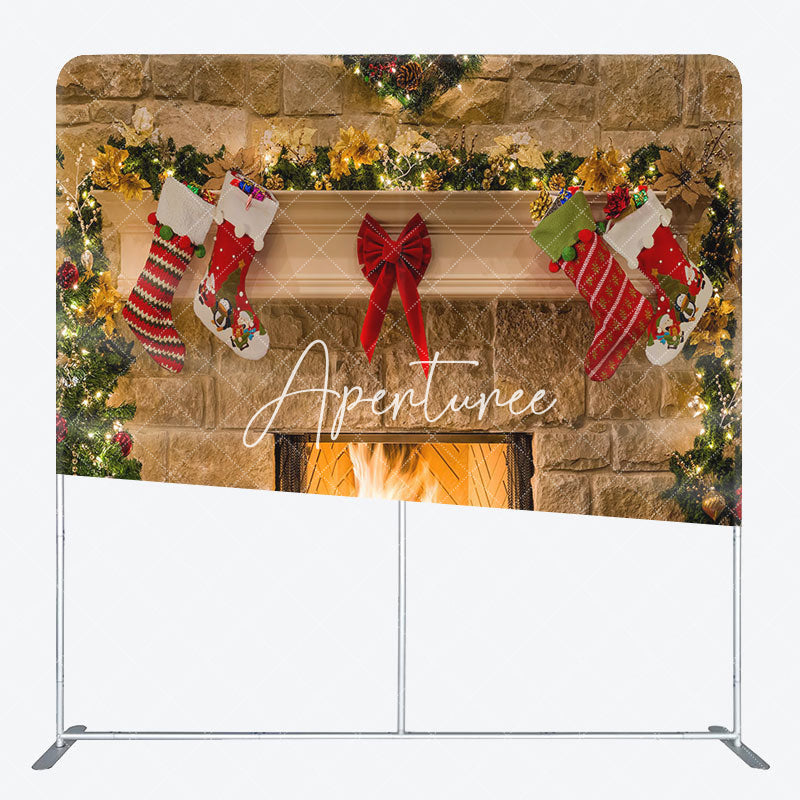 Aperturee - Aperturee Khaki Brick Fireplace Christmas Pillow Case Backdrop