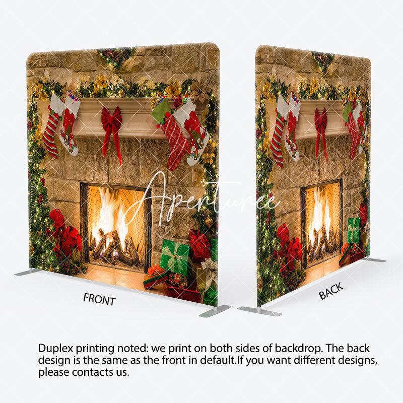 Aperturee - Aperturee Khaki Brick Fireplace Christmas Pillow Case Backdrop