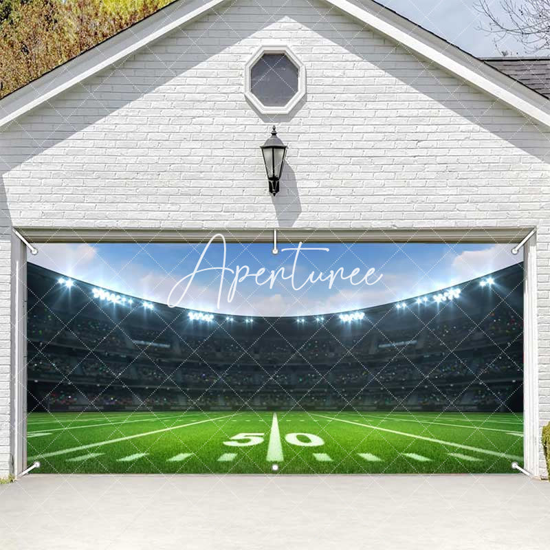 Aperturee - Aperturee Large Football Field Stadium Sky Garage Door Banner