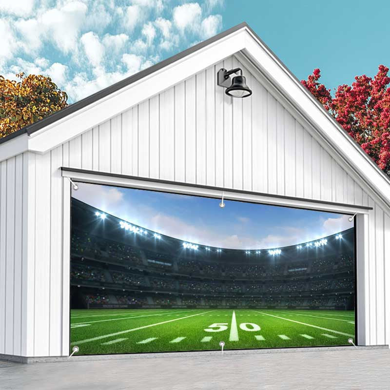 Aperturee - Aperturee Large Football Field Stadium Sky Garage Door Banner