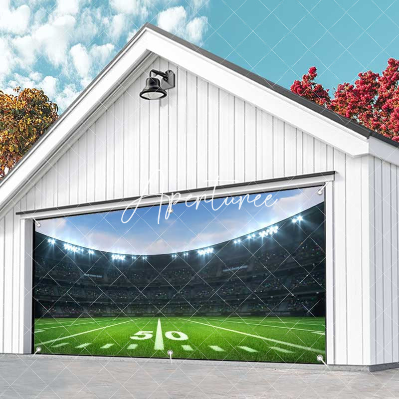 Aperturee - Aperturee Large Football Field Stadium Sky Garage Door Banner