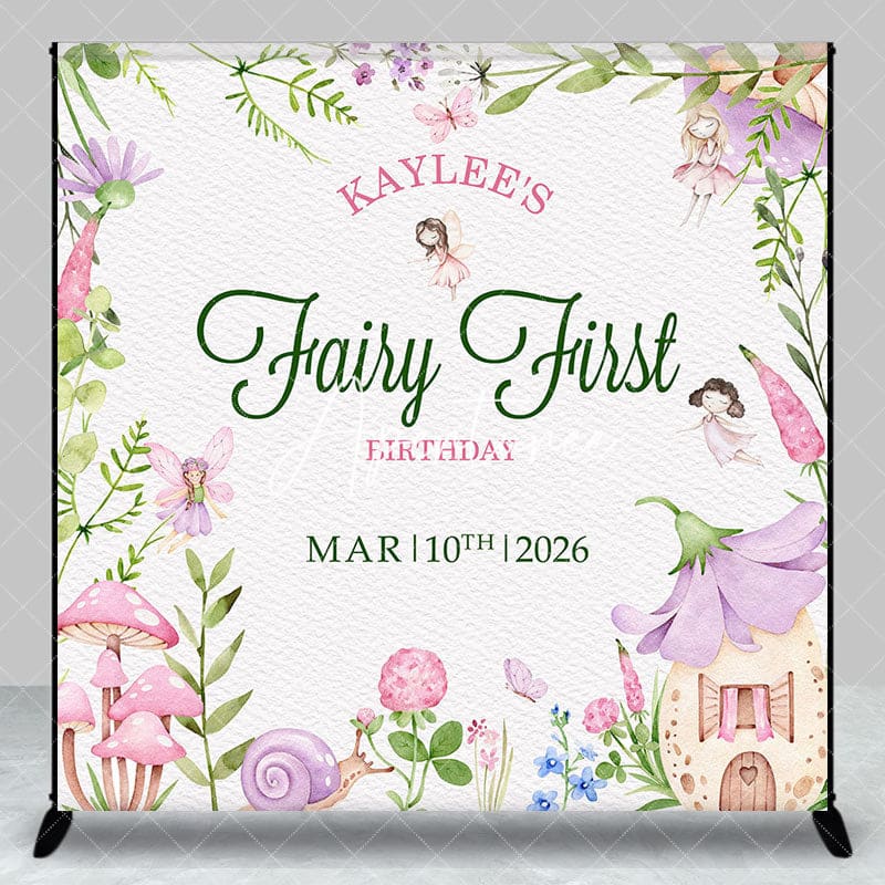 Aperturee - Aperturee Leaf Floral Fairy First Custom Name Birthday Backdrop