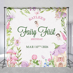 Aperturee - Aperturee Leaf Floral Fairy First Custom Name Birthday Backdrop