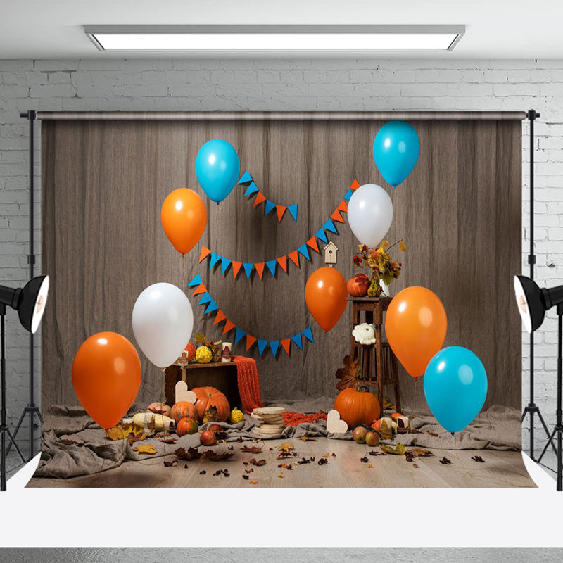 Aperturee - Aperturee Leaves Balloon Pumpkin Halloween Cake Smash Backdrop