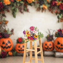 Aperturee - Aperturee Leaves Floral Potted Pumpkins Halloween Backdrop