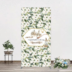 Aperturee - Aperturee Leaves White Floral Magic Arch Baby Shower Backdrop