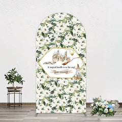 Aperturee - Aperturee Leaves White Floral Magic Arch Baby Shower Backdrop