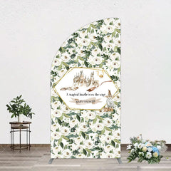 Aperturee - Aperturee Leaves White Floral Magic Arch Baby Shower Backdrop